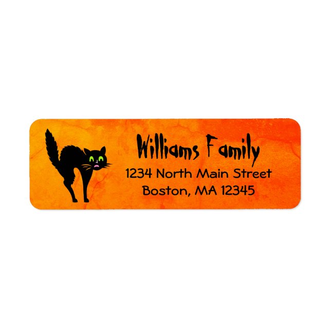 Halloween Black Cat Orange Return Address Label (Front)