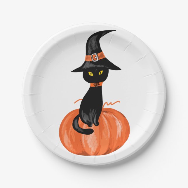 Halloween black cat Paper Plate (Front)