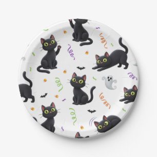 HALLOWEEN BLACK CAT PAPER PLATES