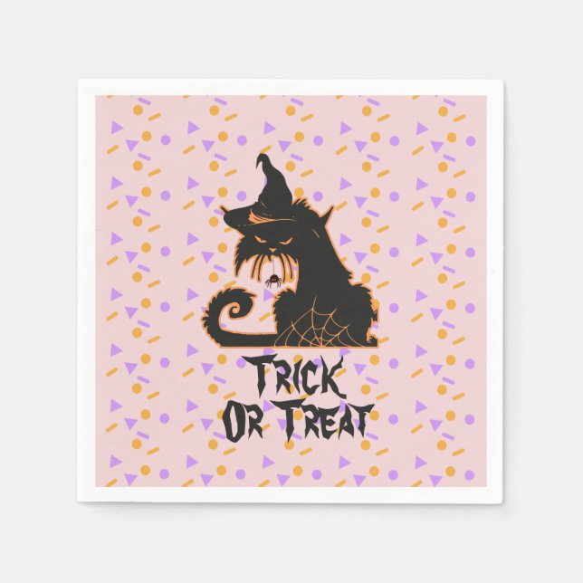 Halloween Black Cat Party Confetti  Pink   Napkins (Front)
