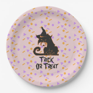 Halloween Black Cat Party Confetti Pink Paper Plates