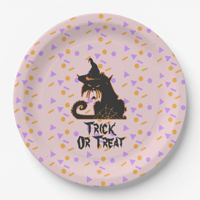 Halloween Black Cat Party Confetti  Pink    Paper Plates (Front)