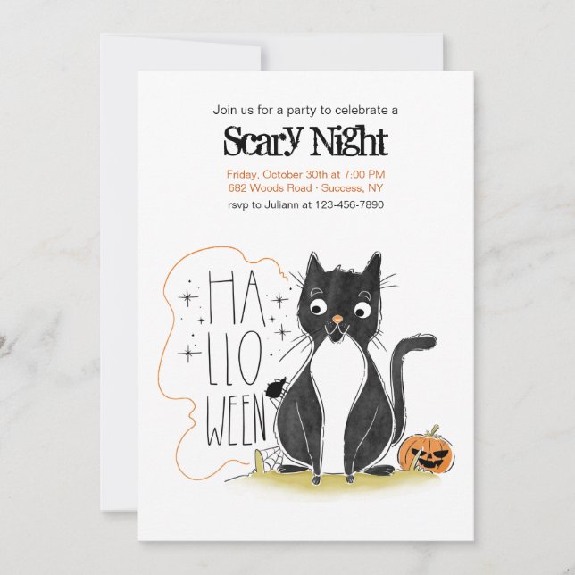 Halloween Black Cat Party Invitation (Front)