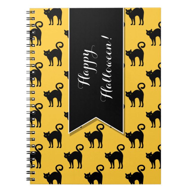 Halloween Black Cat Pattern Custom Notebook (Front)