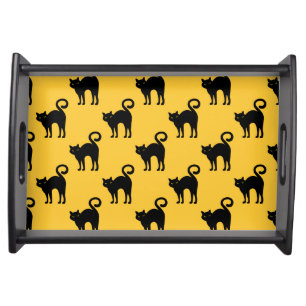 Halloween Black Cat Pattern Serving Tray