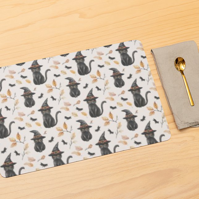 Halloween Black Cat Pattern - Witchy Cat  Cloth Placemat (Creator Uploaded)