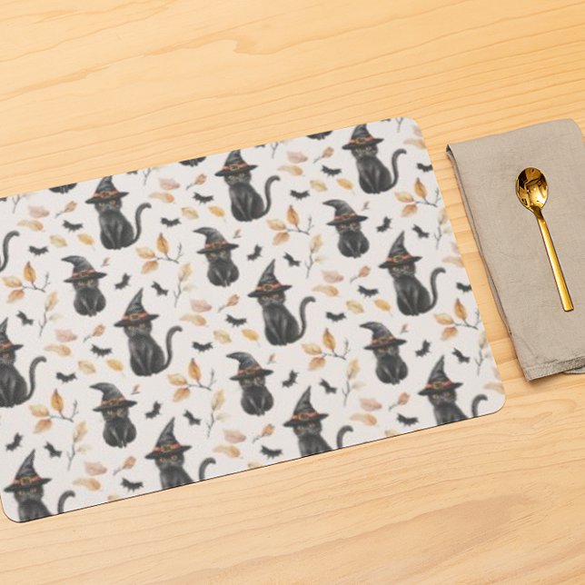 Halloween Black Cat Pattern - Witchy Cat  Placemat (Creator Uploaded)