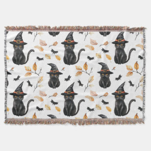 Halloween Black Cat Pattern - Witchy Cat  Throw Blanket