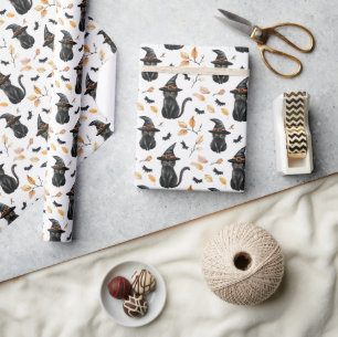 Halloween Black Cat Pattern - Witchy Cat Wrapping Paper