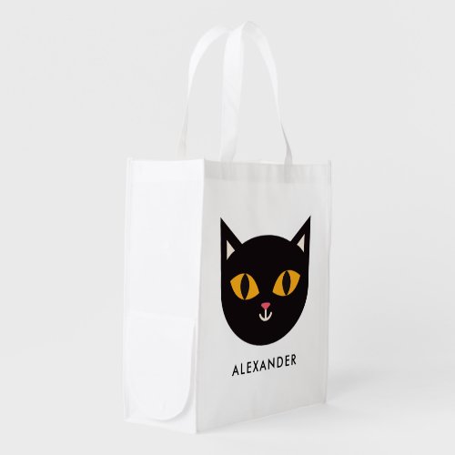 Halloween Black Cat Personalized Trick or Treat Grocery Bag