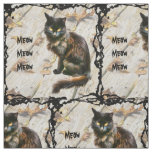 Halloween Black Cat Pet Photo Autumn Leaves Fabric