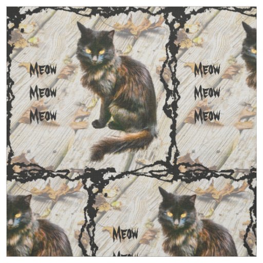 Halloween Black Cat Pet Photo Autumn Leaves Fabric
