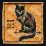 Halloween Black Cat Pet Photography | Orange Grung Bandana<br><div class="desc">The text, "meow meow meow, " on the left has a text template; so you can optionally change the text to your own words, name, initials, or monogram. This Halloween theme uses pet photography of a black cat with orange highlights, yellow eyes, and an orange-grunge background to get you in...</div>