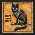 Halloween Black Cat Pet Photography | Orange Grung Bandana<br><div class="desc">The text, "meow meow meow, " on the left has a text template; so you can optionally change the text to your own words, name, initials, or monogram. This Halloween theme uses pet photography of a black cat with orange highlights, yellow eyes, and an orange-grunge background to get you in...</div>