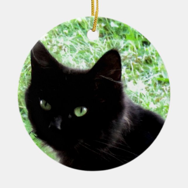 Halloween Black Cat Photo Design Ceramic Ornament (Front)