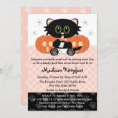 Halloween Black Cat Pink Diaper Pin Baby Shower Invitation (Front/Back)