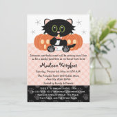 Halloween Black Cat Pink Diaper Pin Baby Shower Invitation (Standing Front)