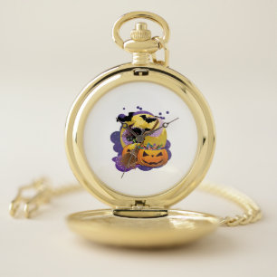 Halloween black cat pocket watch