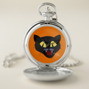 Halloween Black Cat Pocket Watch
