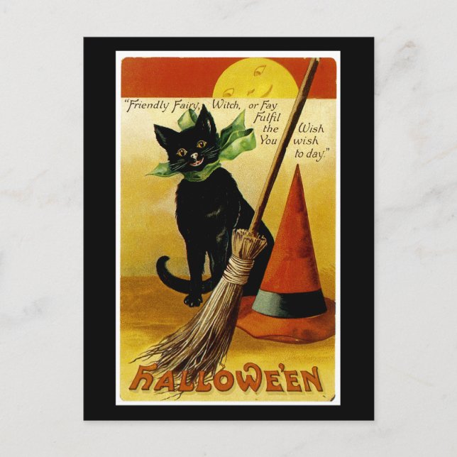Halloween Black Cat Postcard (Front)