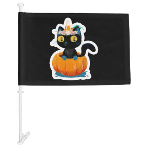 Halloween black cat pumpkin car flag