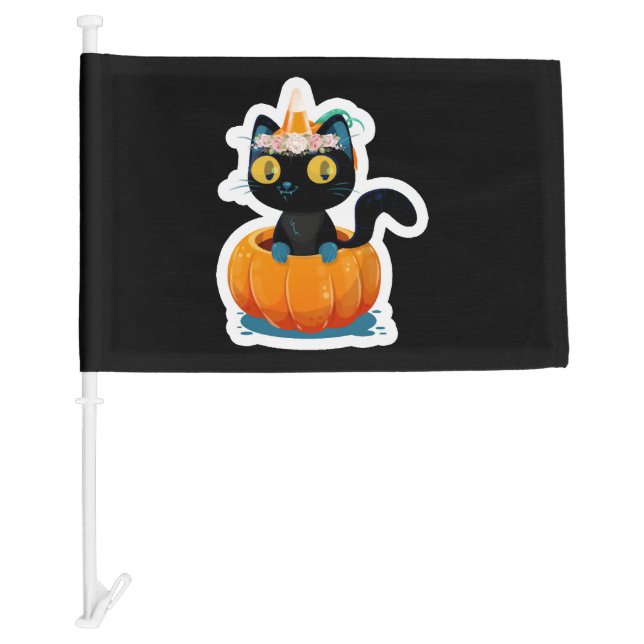 Halloween black cat pumpkin car flag (Front)