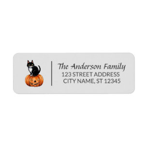 Halloween Black Cat Pumpkin Custom Family Name Label