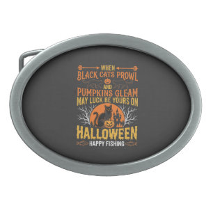 Halloween Black Cat Pumpkin Happy Fishing Design Belt Buckle