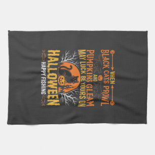 Halloween Black Cat Pumpkin Happy Fishing Design Kitchen Towel