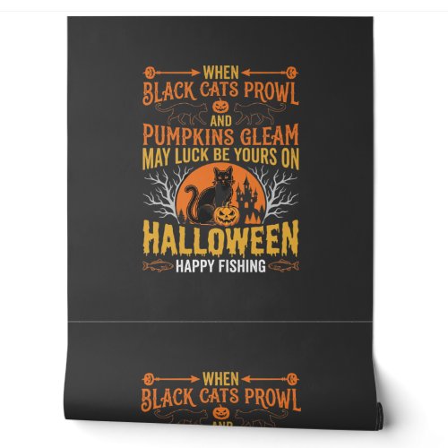 Halloween Black Cat Pumpkin Happy Fishing Design Wallpaper