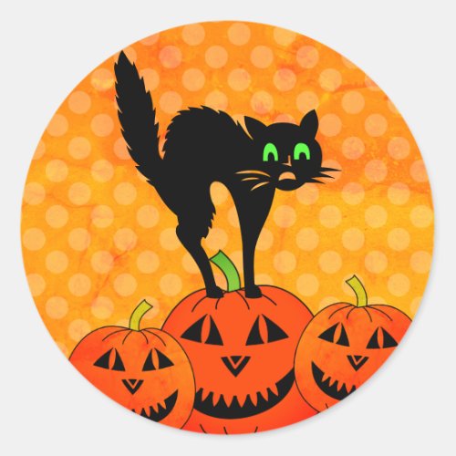 Halloween Black Cat Pumpkin Jack O Lantern Classic Round Sticker