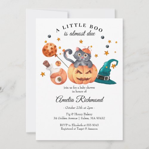 Halloween Black Cat Pumpkin Little Boo Baby Shower Invitation