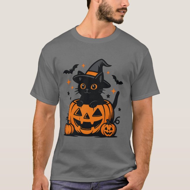 Halloween Black Cat Pumpkin Men's T-Shirt (Front)