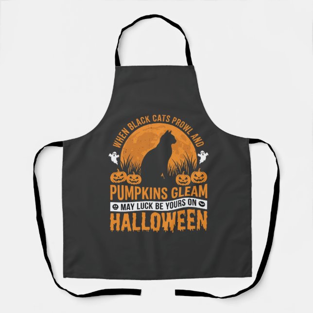 Halloween Black Cat Pumpkin Moon Design_1 Apron (Front)