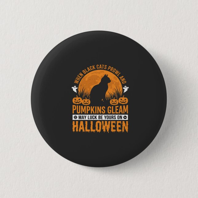 Halloween Black Cat Pumpkin Moon Design_1 Button (Front)
