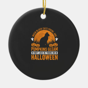 Halloween Black Cat Pumpkin Moon Design_1 Ceramic Ornament