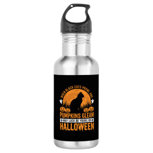 Halloween Black Cat Pumpkin Moon Design_1 Stainless Steel Water Bottle