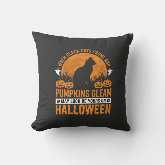 Halloween Black Cat Pumpkin Moon Design_1 Throw Pillow (Front)