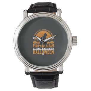 Halloween Black Cat Pumpkin Moon Design_1 Watch