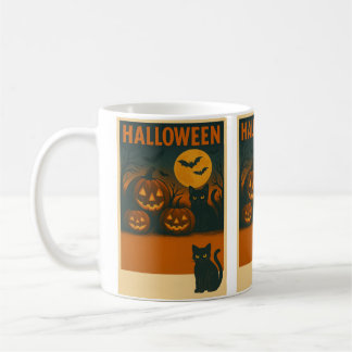Halloween Black Cat & Pumpkin Mug – Spooky Vintage