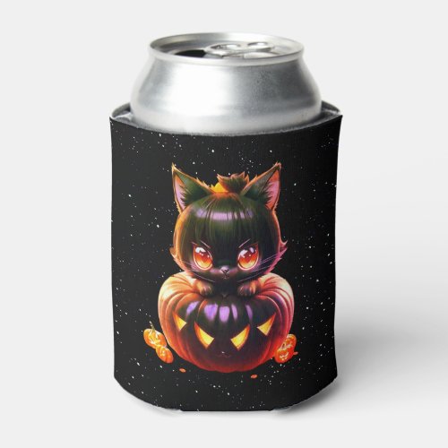 Halloween Black Cat Pumpkin Night Horror Scary Can Cooler