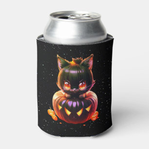 Halloween Black Cat Pumpkin Night Horror Scary Can Cooler