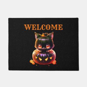 Halloween Black Cat Pumpkin Night Horror Scary Doormat