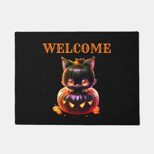 Halloween Black Cat Pumpkin Night Horror Scary Doormat