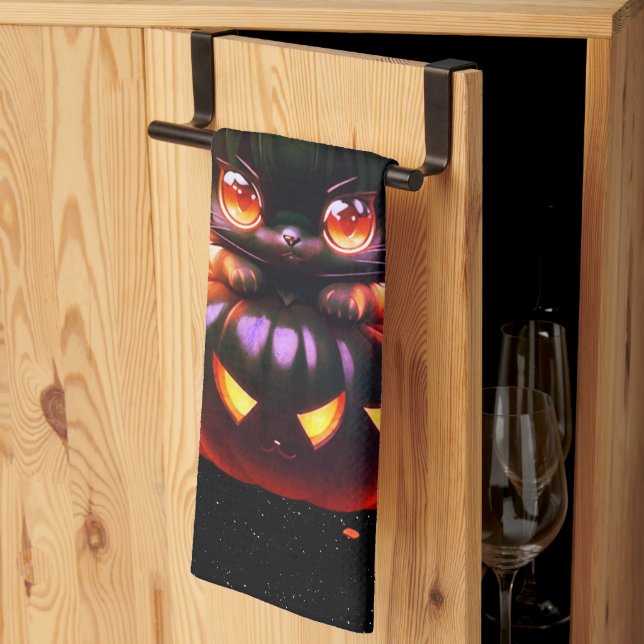 Halloween Black Cat Pumpkin Night Horror Scary Kitchen Towel (Thirds Fold)