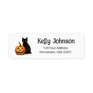 Halloween Black Cat Pumpkin Return Address Label