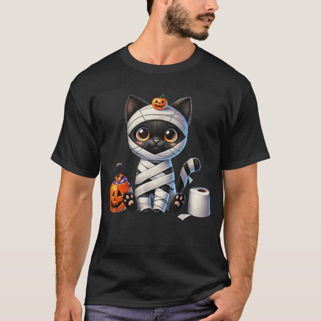 Halloween Black Cat Pumpkin Trick Or Treat Girls  T-Shirt (Front)