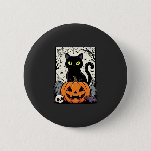 Halloween Black Cat Pumpkin Vector Design Button