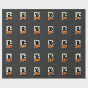 Halloween Black Cat Pumpkin Vector Design Wrapping Paper