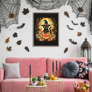 Halloween Black Cat Pumpkin Witch Cat Scary Canvas Print